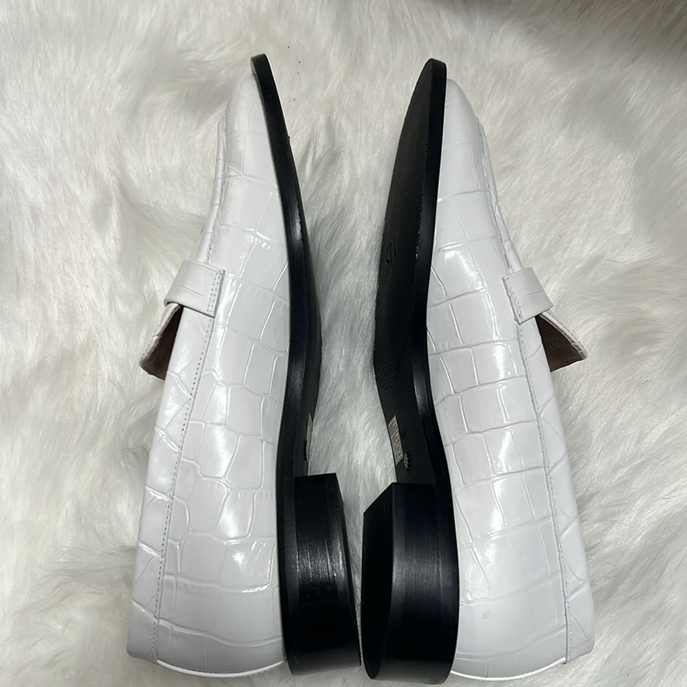 Stuart Weitzman White Croc-Embossed Leather Penny Loafers - Picture 8 of 9